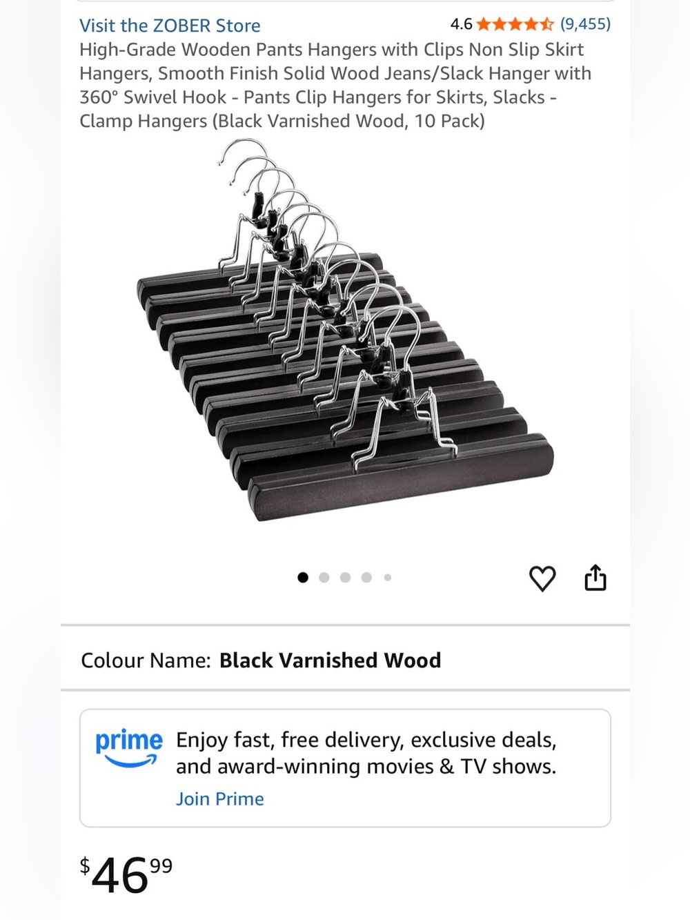 Amazon 7 Pack WOODEN Pants skirt Hangers Clips Black Non-Slip 360° Swivel Hook